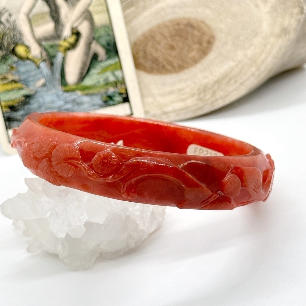 Rare Red Jadeite Jade Chinese Hand Carved 62mm Bangle Bracelet - Picture 6 of 9